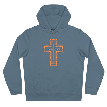 God First King Hoodie Sweatshirt with Decorative Cross Design