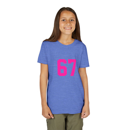 Youth Tee — Bold Pink "67" Number Sports Shirt, meme