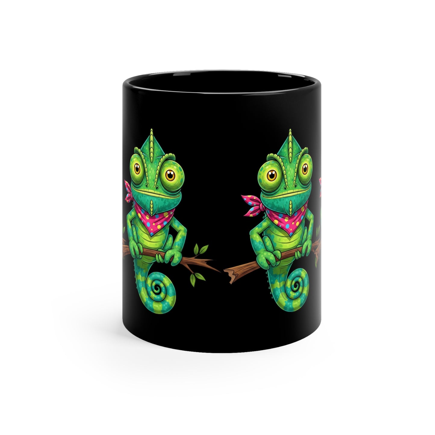 Lizard Coffee Mug - Black with bright colorful lizards