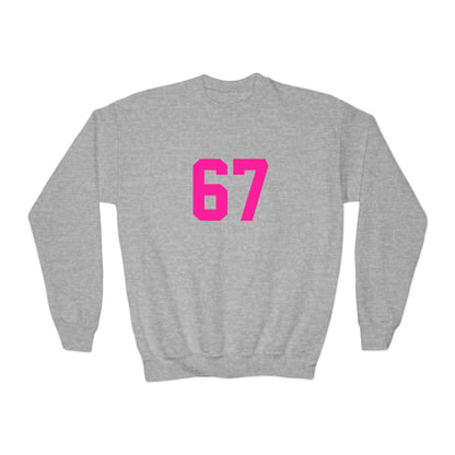 Youth Pink Number 67 Crewneck Sweatshirt, Meme Design