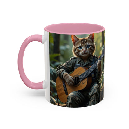Taza de café con gato tocando la guitarra – Regalo divertido para amantes de la música y los gatos (11 oz y 15 oz)