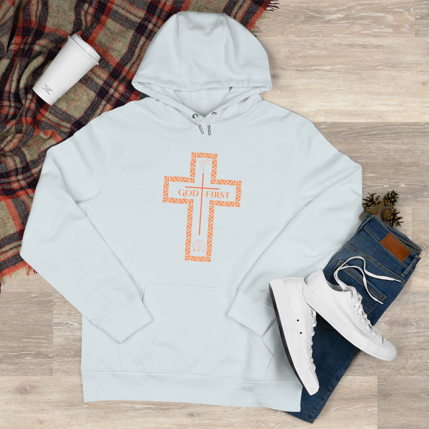 God First King Hoodie Sweatshirt with Decorative Cross Design