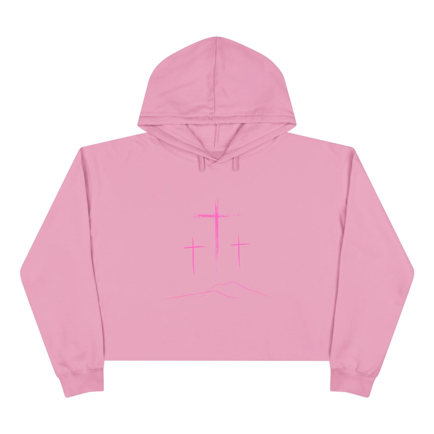 3 Pink Crosses Crop Hoodie - Minimalist Design