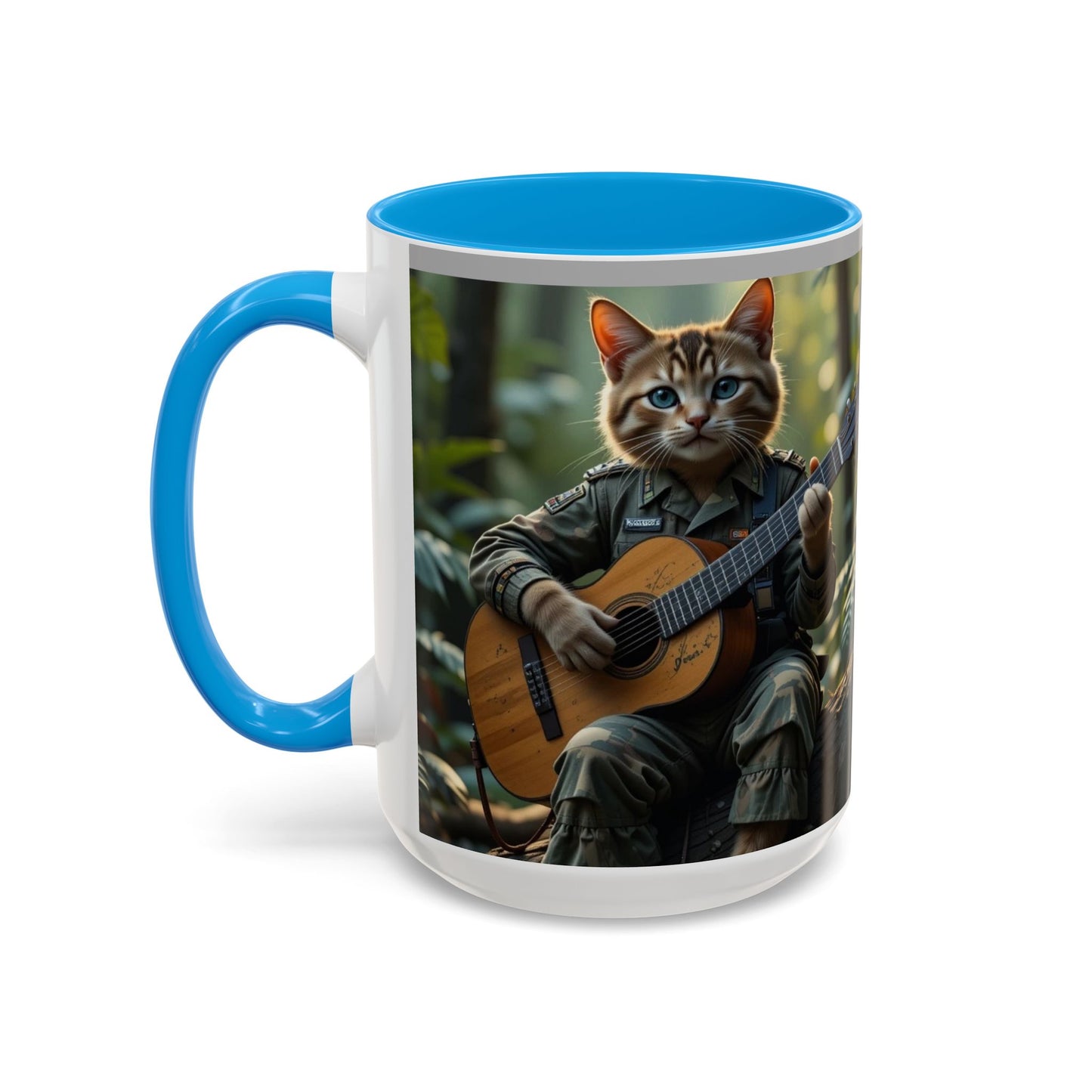 Taza de café con gato tocando la guitarra – Regalo divertido para amantes de la música y los gatos (11 oz y 15 oz)