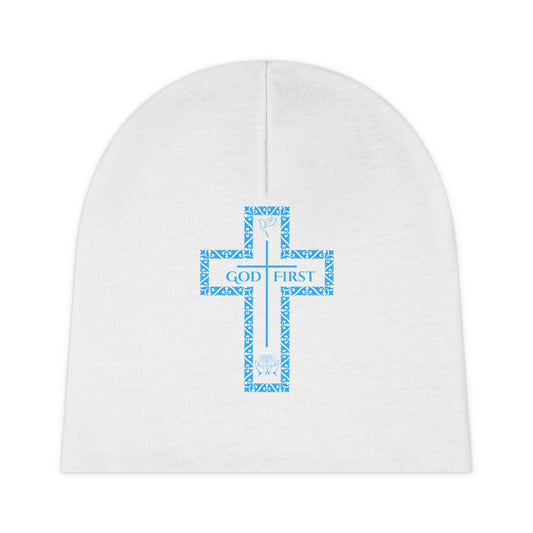 Baby Blue &  White Beanie - God First Collection