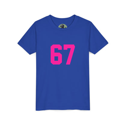Youth Tee — Bold Pink "67" Number Sports Shirt, meme