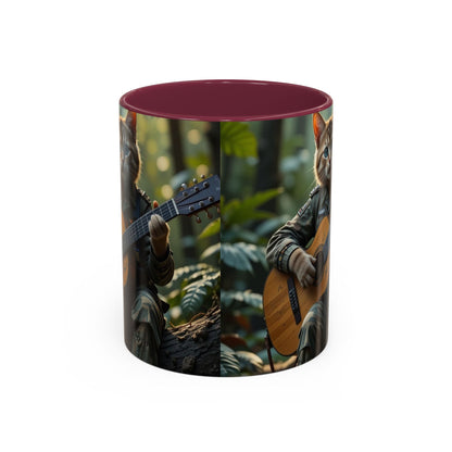 Taza de café con gato tocando la guitarra – Regalo divertido para amantes de la música y los gatos (11 oz y 15 oz)