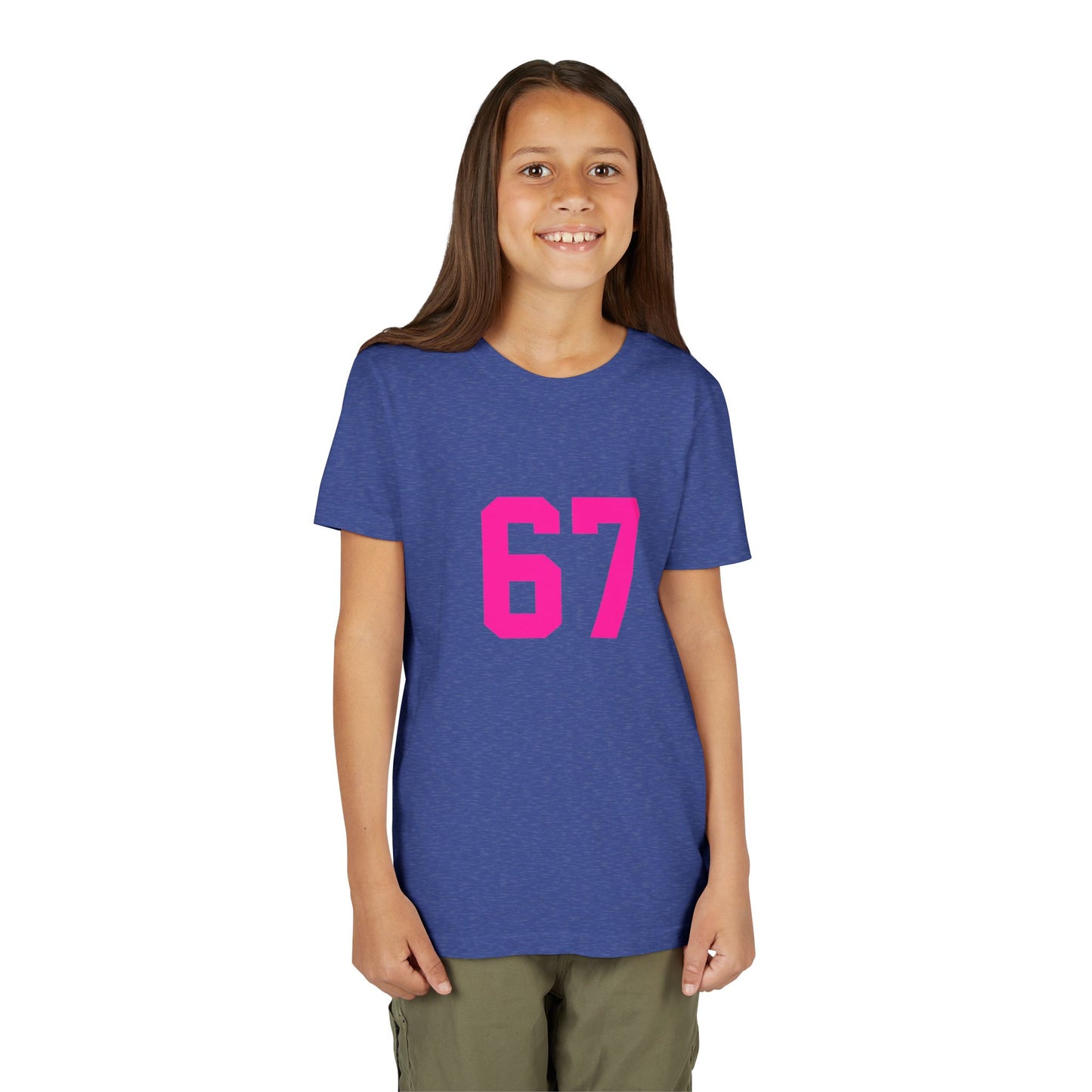 Youth Tee — Bold Pink "67" Number Sports Shirt, meme