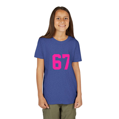 Youth Tee — Bold Pink "67" Number Sports Shirt, meme