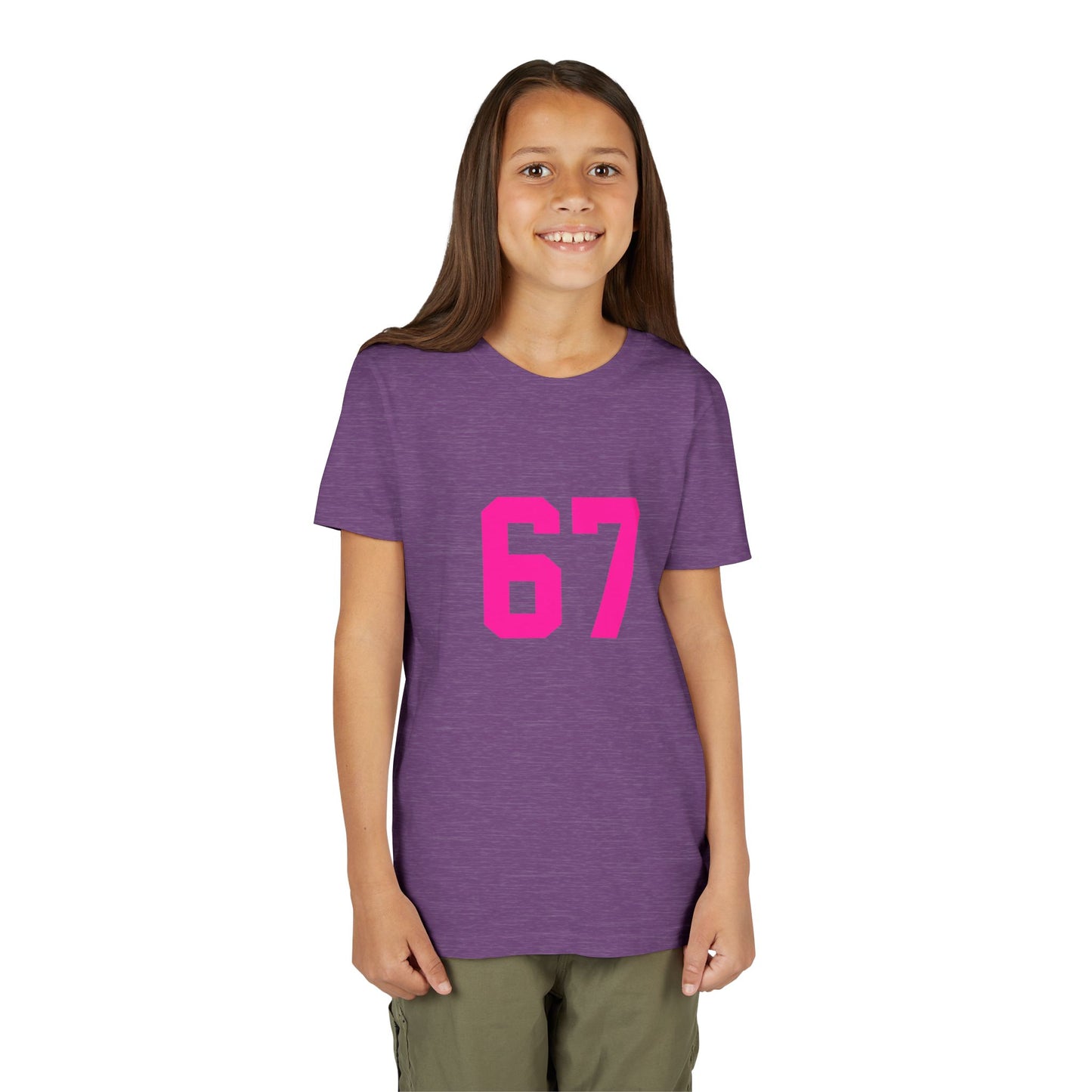 Youth Tee — Bold Pink "67" Number Sports Shirt, meme