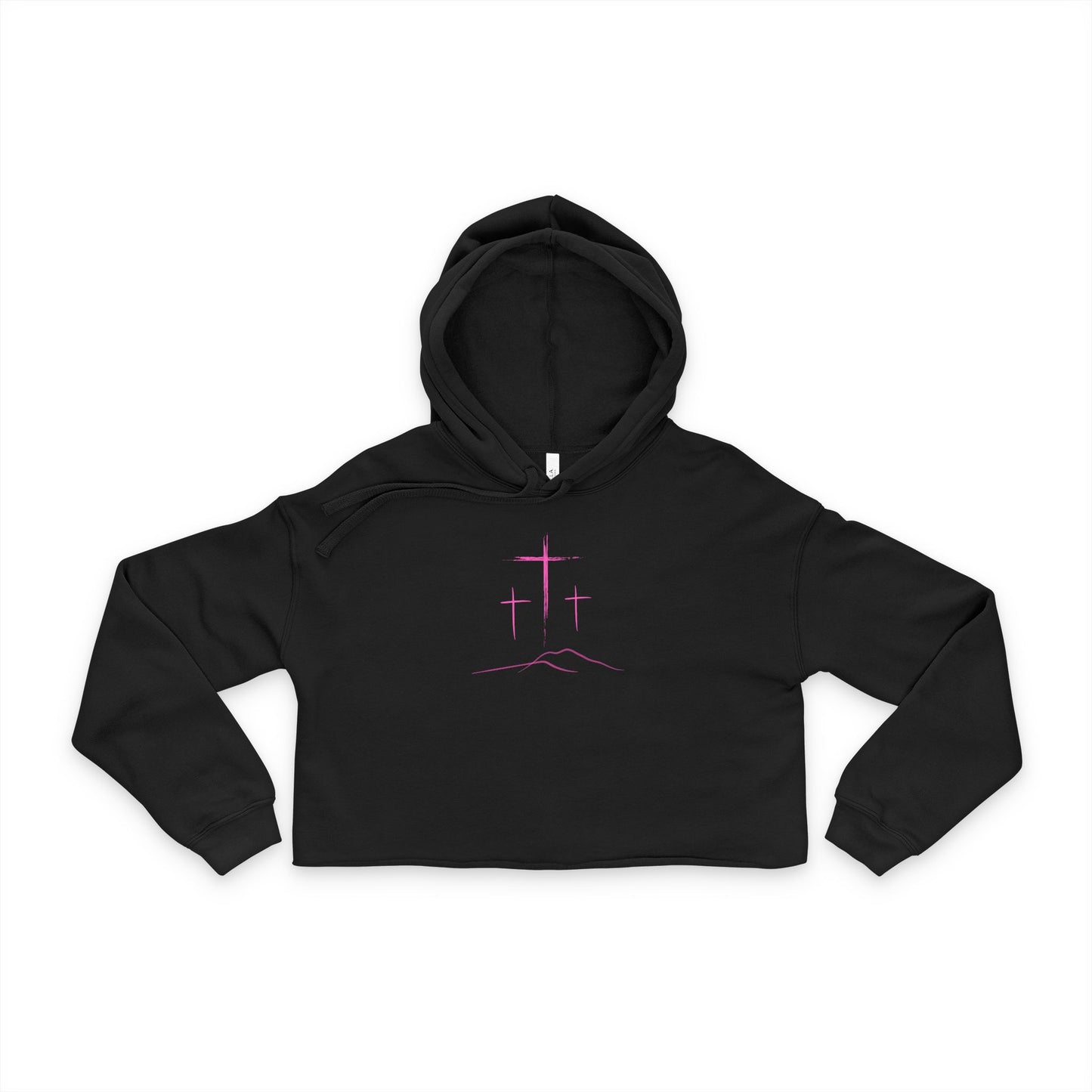 3 Pink Crosses, Cropped Hoodie — Christian Women's Crop Top
