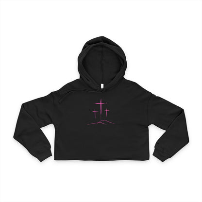 3 Pink Crosses, Cropped Hoodie — Christian Women's Crop Top