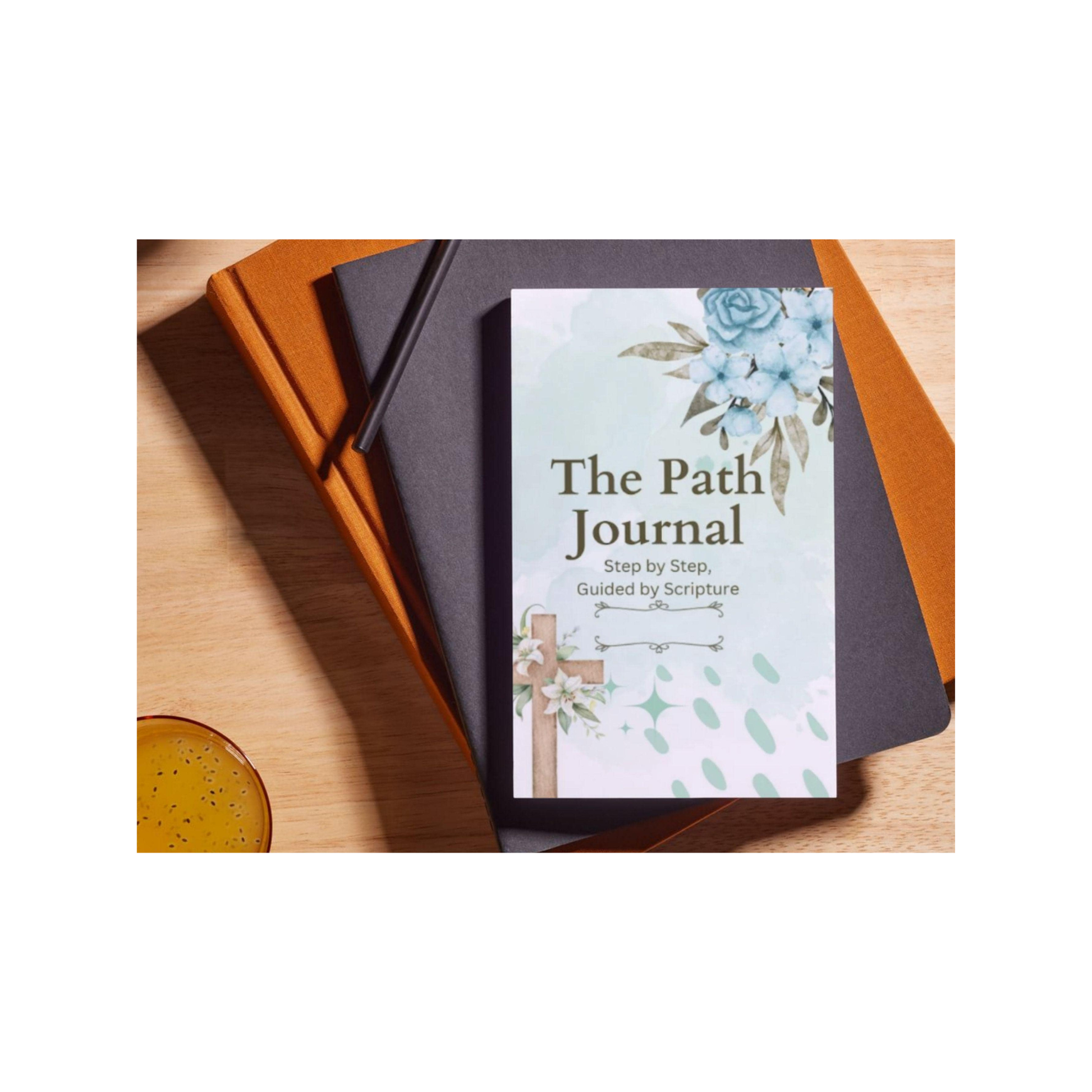 The Path Journal for women focusing on faith, family, fitness, and finances, with guided scripture prompts and elegant design
