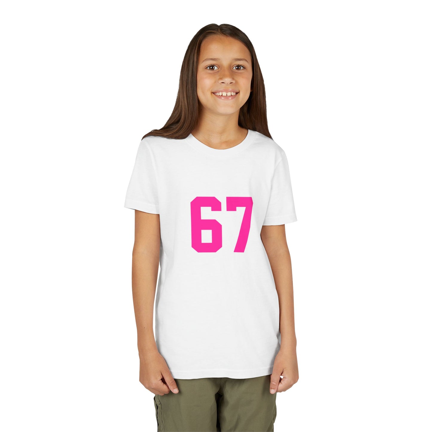 Youth Tee — Bold Pink "67" Number Sports Shirt, meme