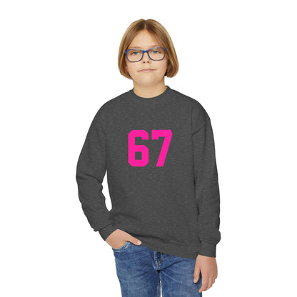 Youth Pink Number 67 Crewneck Sweatshirt, Meme Design