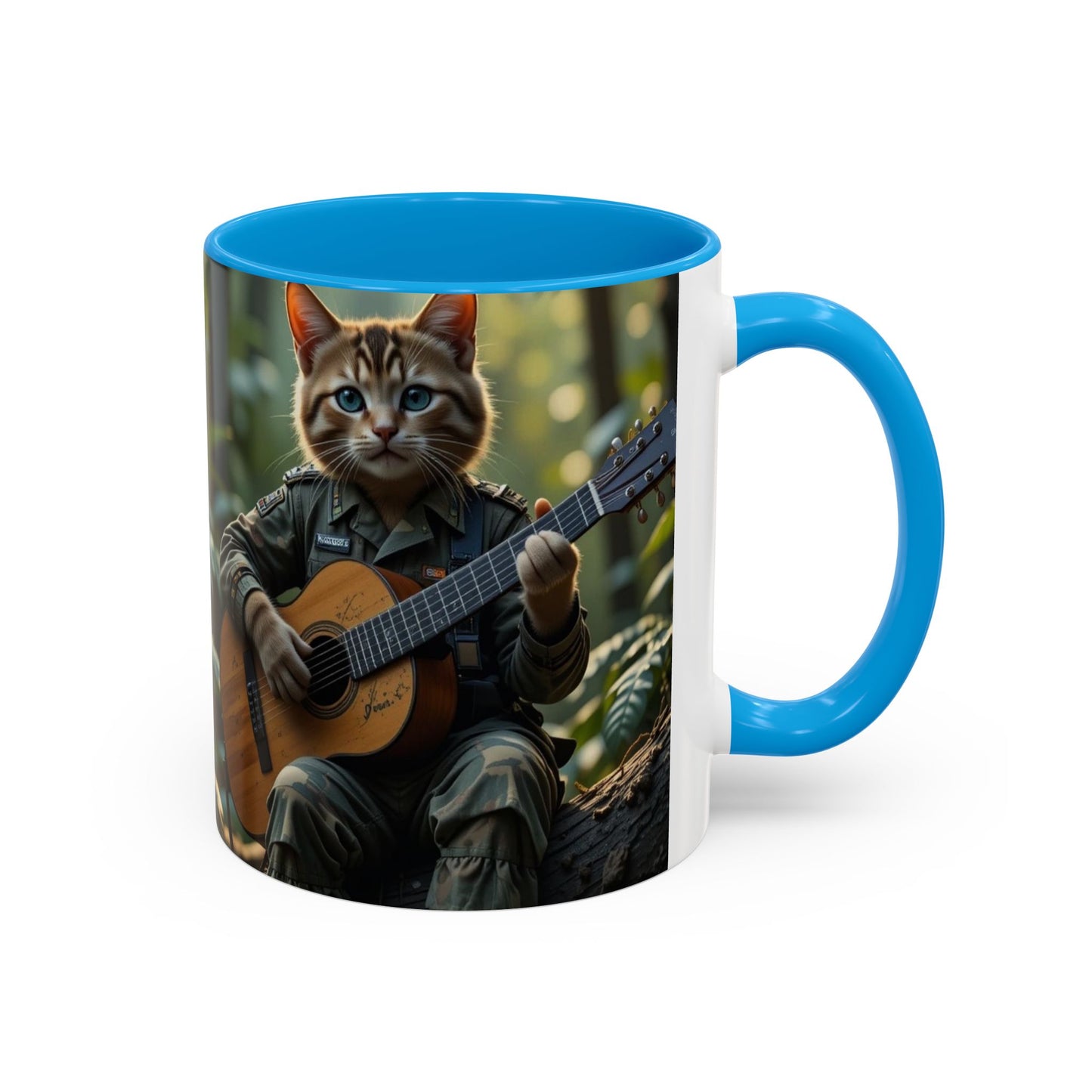 Taza de café con gato tocando la guitarra – Regalo divertido para amantes de la música y los gatos (11 oz y 15 oz)
