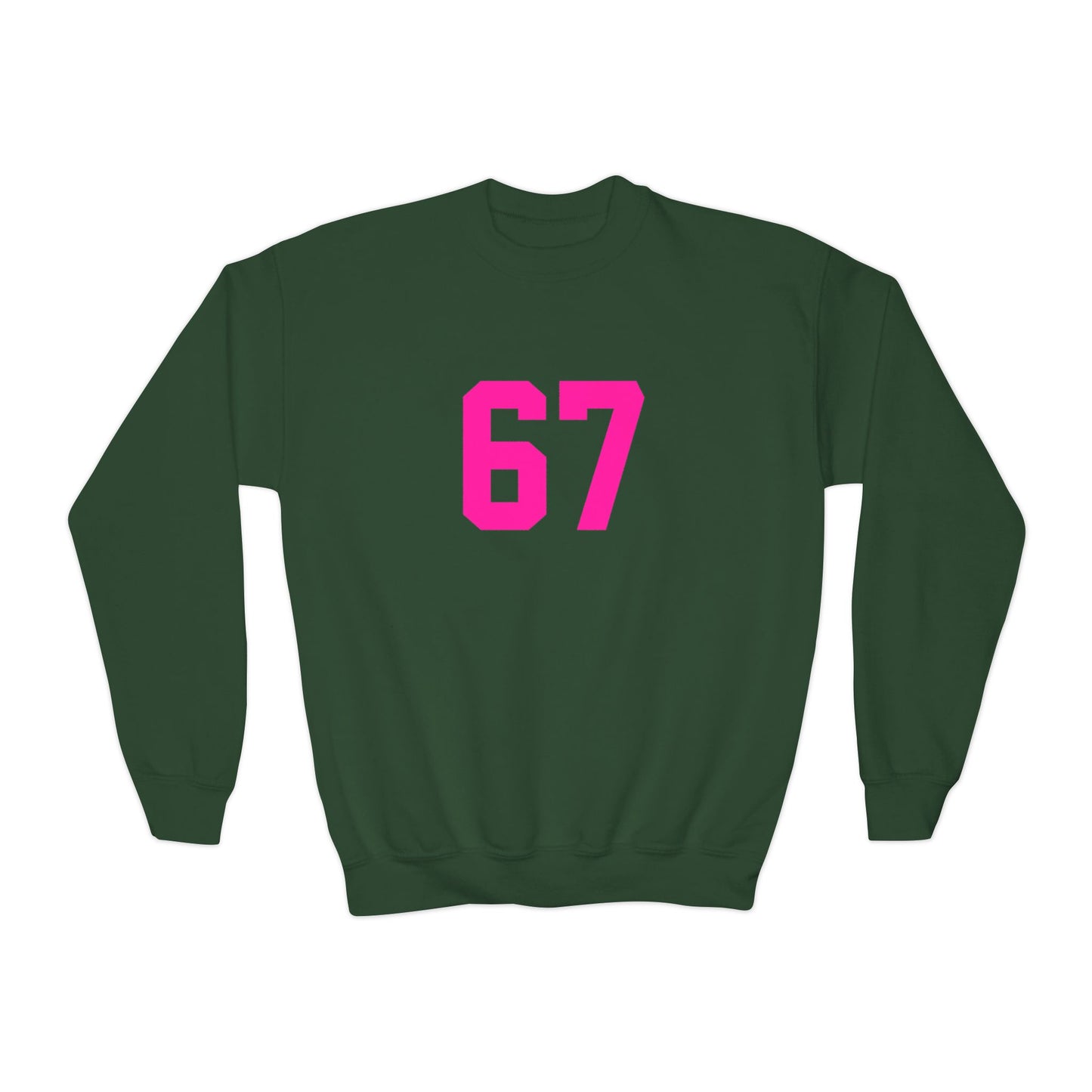 Youth Pink Number 67 Crewneck Sweatshirt, Meme Design