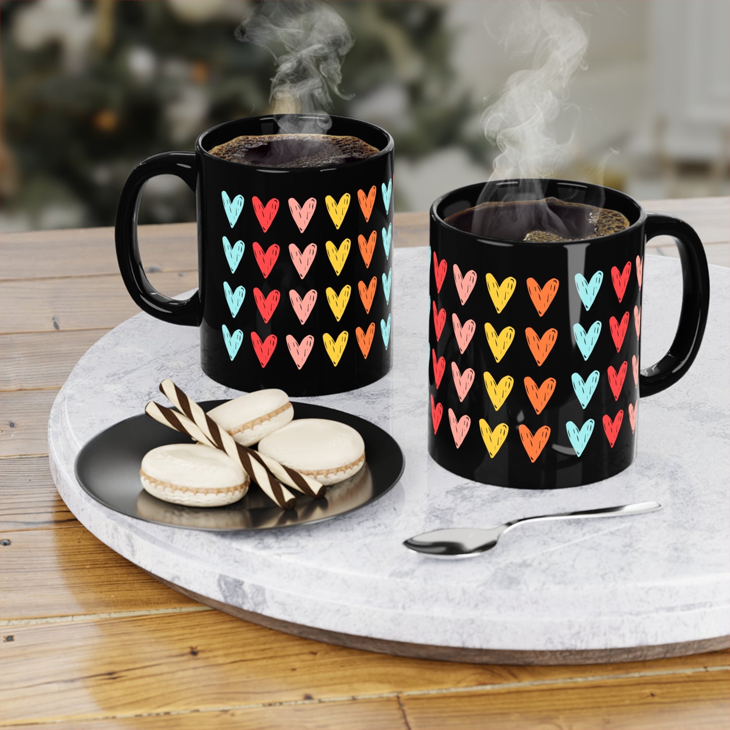 All Hearts Coffee Mug — 11oz Black Ceramic Coffee Cup