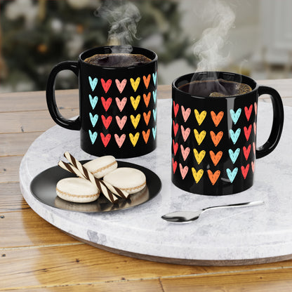 All Hearts Coffee Mug — 11oz Black Ceramic Coffee Cup
