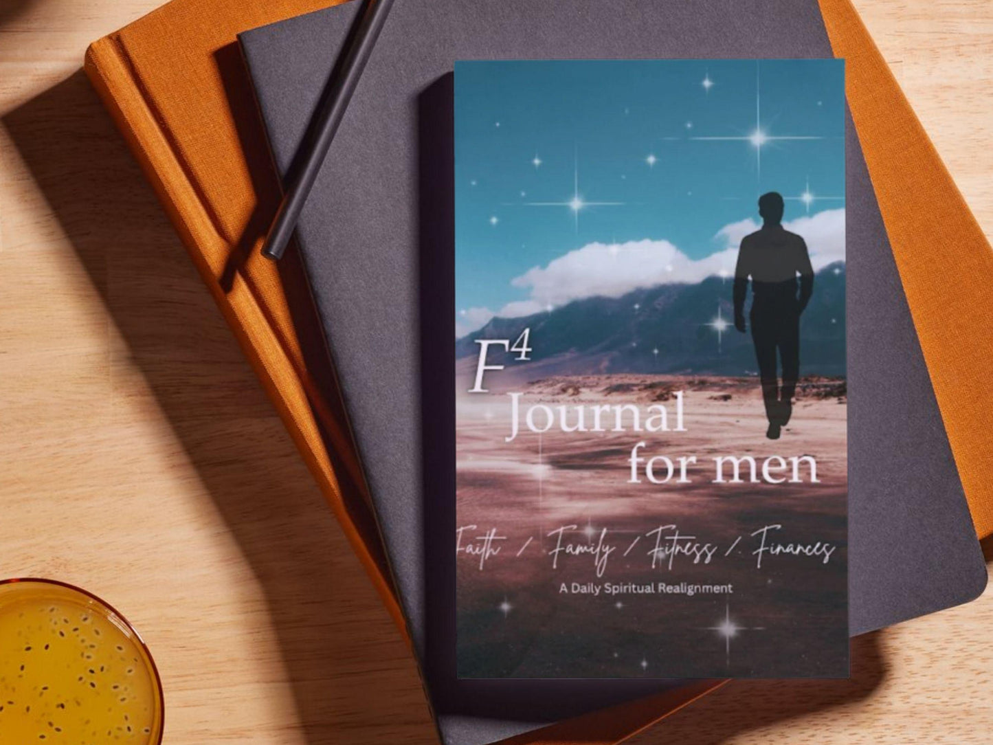 F4 Journal for men with faith, family, fitness, and finances focus, daily spiritual prompts and minimalist design