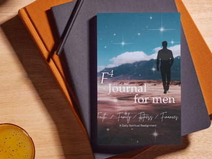 F4 Journal for men with faith, family, fitness, and finances focus, daily spiritual prompts and minimalist design