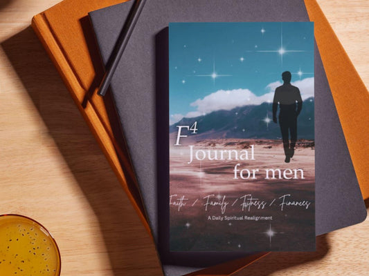 F4 Journal for men with faith, family, fitness, and finances focus, daily spiritual prompts and minimalist design