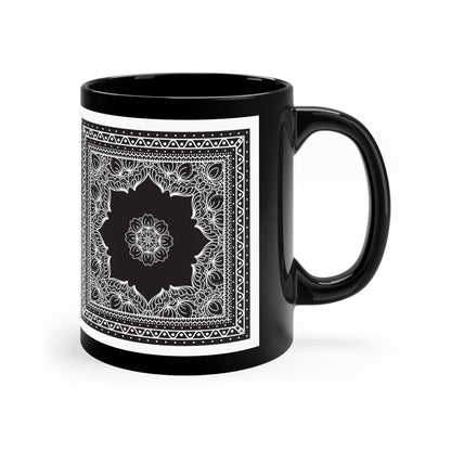 Taza de café con pañuelo estampado cachemir negro – Estilo campestre y occidental