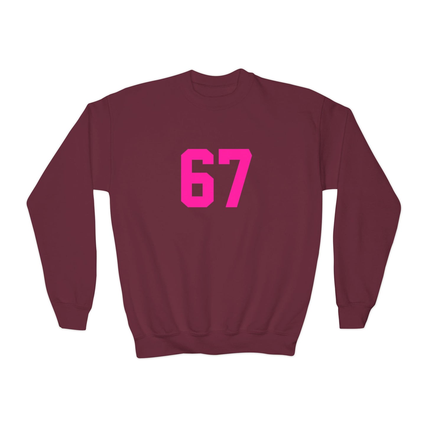 Youth Pink Number 67 Crewneck Sweatshirt, Meme Design