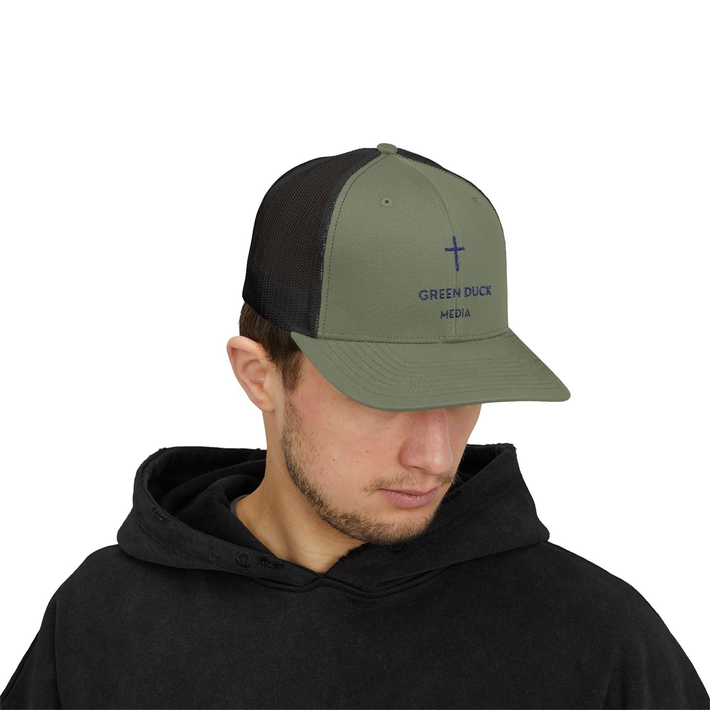 Cross Logo Trucker Hat - Green Duck Media Faith Collection