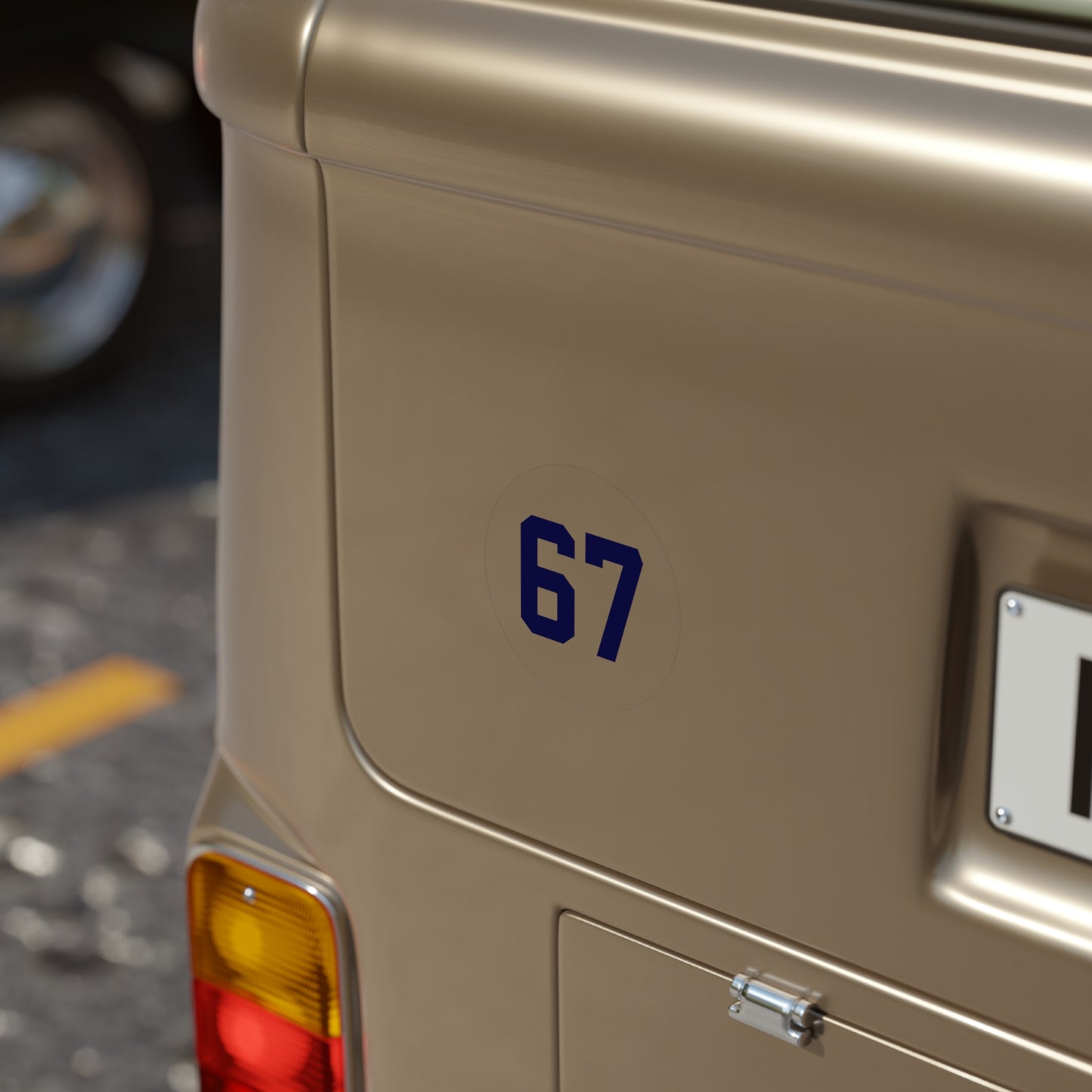 Round Transparent Outdoor Sticker — Navy '67' meme, Number Decal