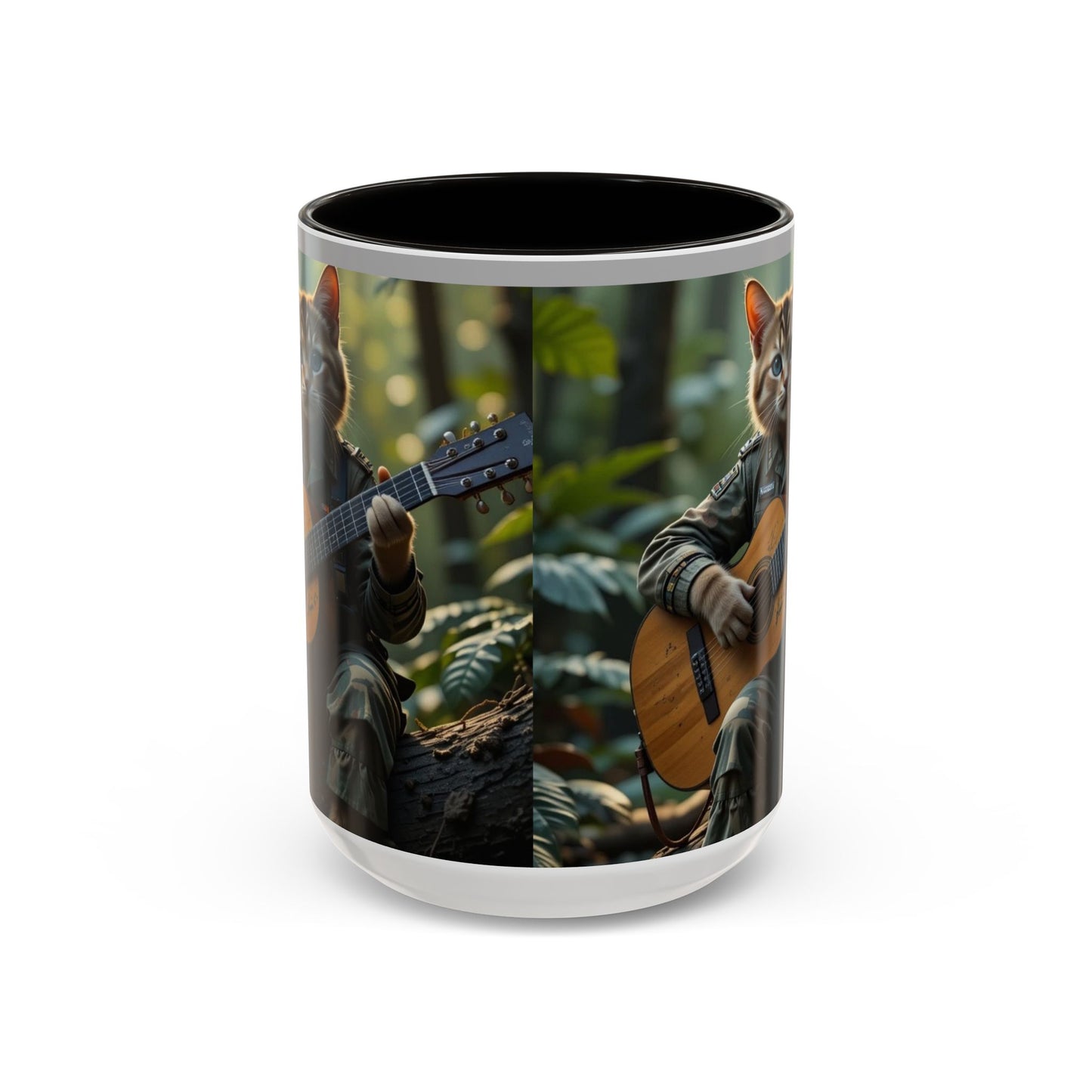 Taza de café con gato tocando la guitarra – Regalo divertido para amantes de la música y los gatos (11 oz y 15 oz)