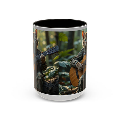 Taza de café con gato tocando la guitarra – Regalo divertido para amantes de la música y los gatos (11 oz y 15 oz)