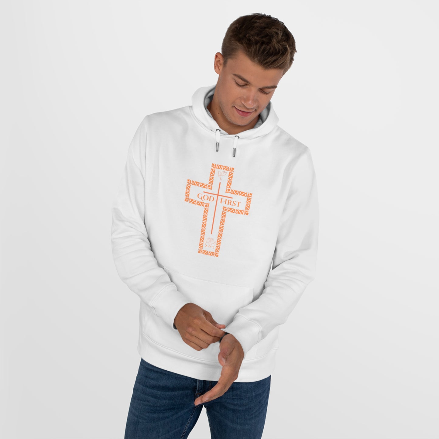 God First King Hoodie Sweatshirt with Decorative Cross Design