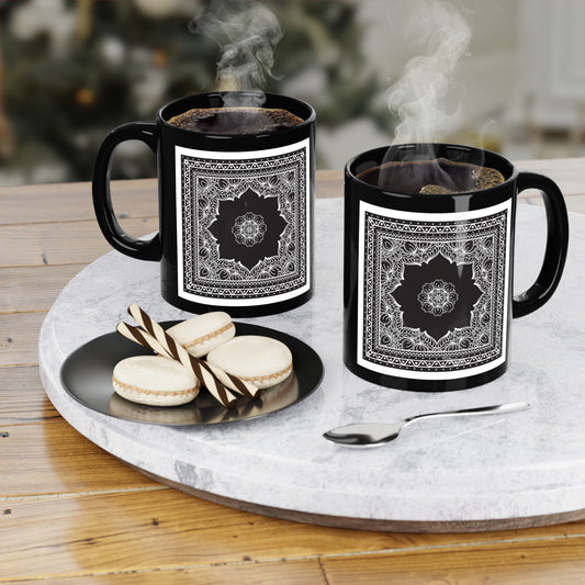 Taza de café con pañuelo estampado cachemir negro – Estilo campestre y occidental