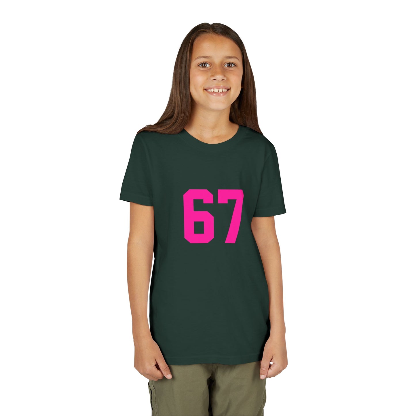 Youth Tee — Bold Pink "67" Number Sports Shirt, meme