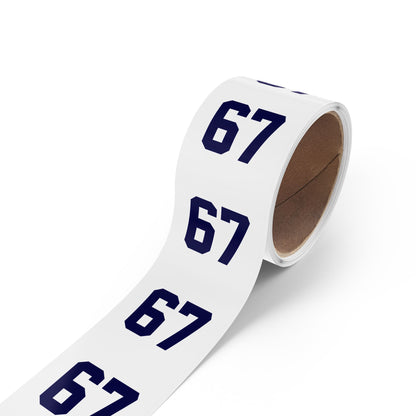 Number 67 Meme Square Sticker Rolls — Custom Sports Jersey Decal Labels