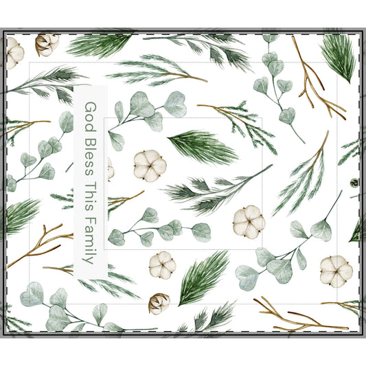 Comforter  - God Bless This Family Green and White Branch Flower Design
