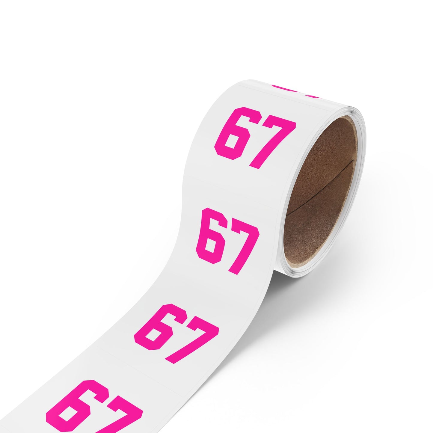PINK - Number 67 Meme Square Sticker Rolls — Custom Sports Jersey Decal Labels