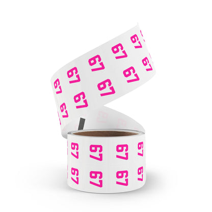 PINK - Number 67 Meme Square Sticker Rolls — Custom Sports Jersey Decal Labels