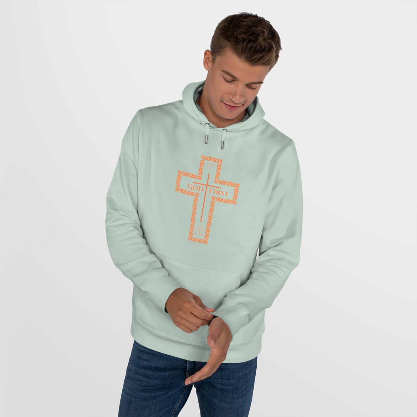 God First King Hoodie Sweatshirt with Decorative Cross Design