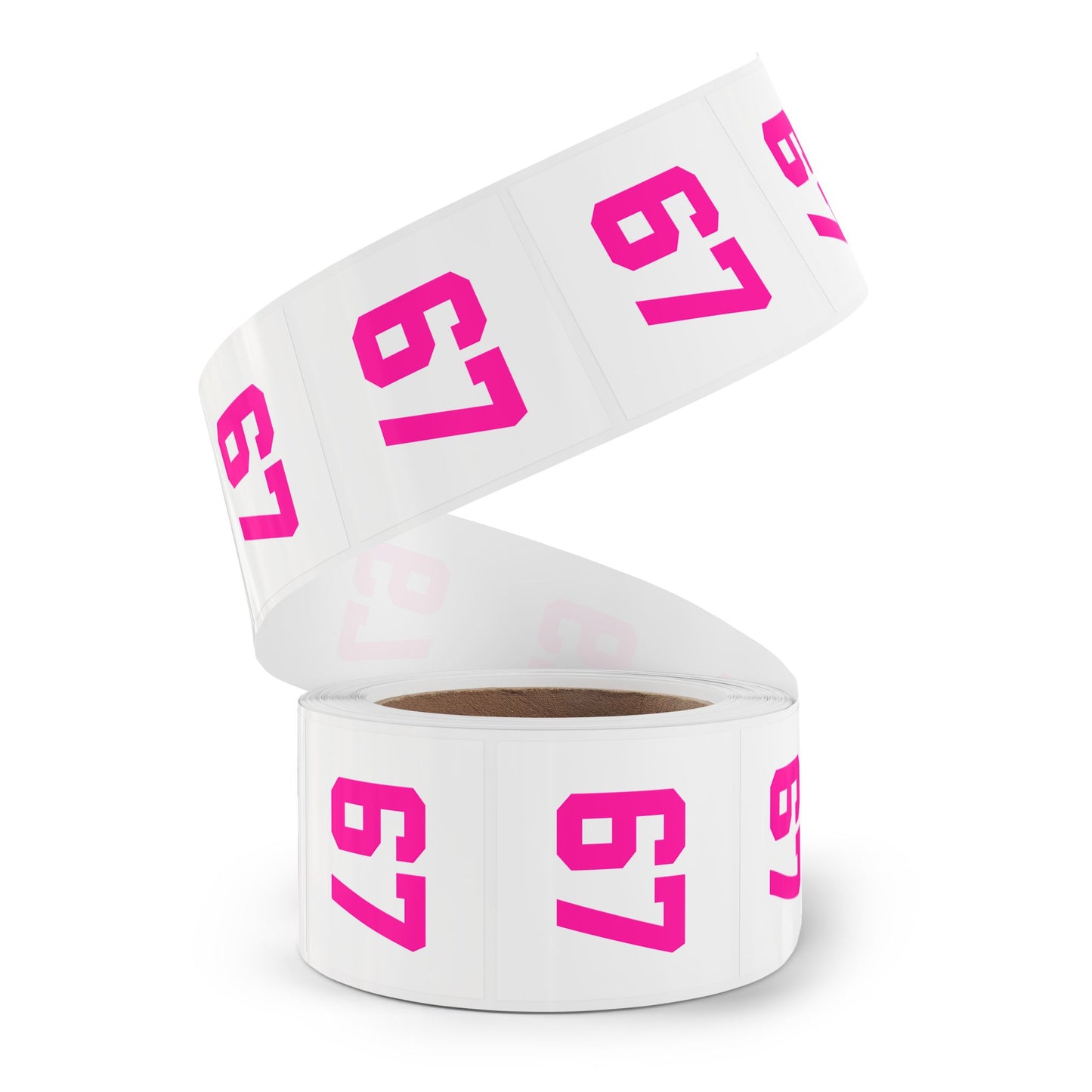 PINK - Number 67 Meme Square Sticker Rolls — Custom Sports Jersey Decal Labels