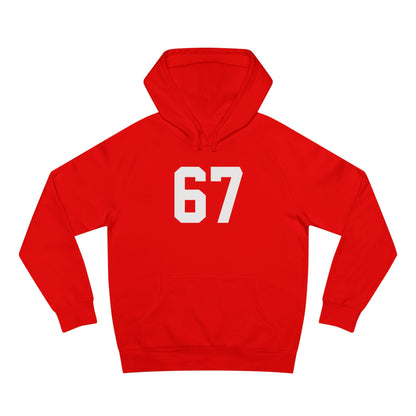 Sudadera unisex con capucha Adult 67 meme – Logotipo icónico en la espalda, ribete negro, detalle brillante en los ojos | Ajuste suave de primera calidad