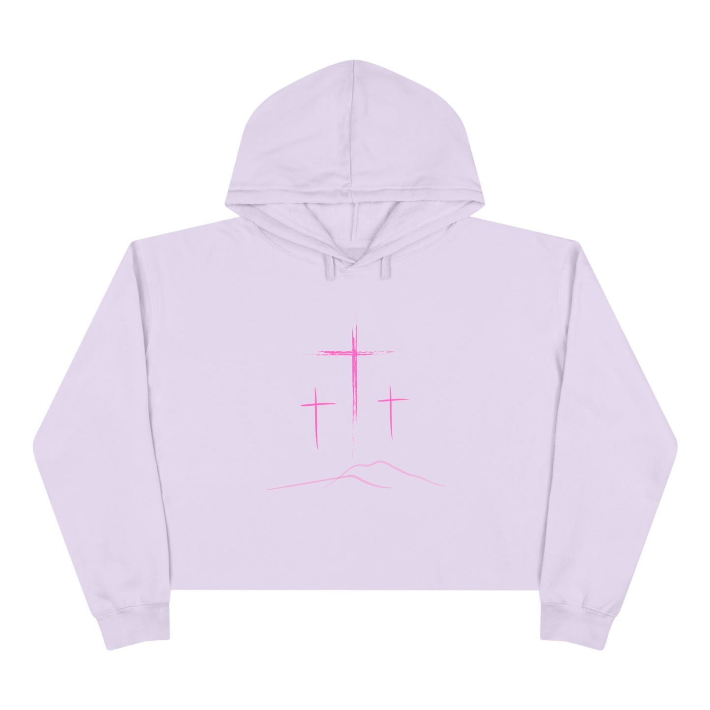 3 Pink Crosses Crop Hoodie - Minimalist Design