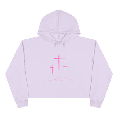 3 Pink Crosses Crop Hoodie - Minimalist Design