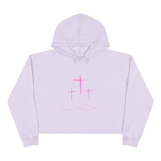 3 Pink Crosses Crop Hoodie - Minimalist Design