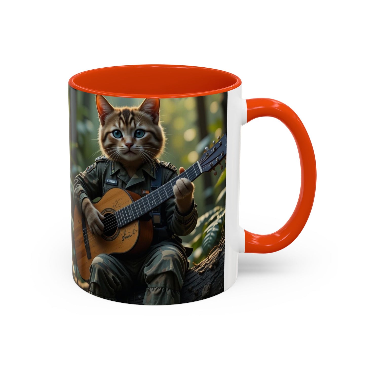 Taza de café con gato tocando la guitarra – Regalo divertido para amantes de la música y los gatos (11 oz y 15 oz)