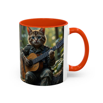 Taza de café con gato tocando la guitarra – Regalo divertido para amantes de la música y los gatos (11 oz y 15 oz)