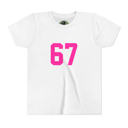 Youth Tee — Bold Pink "67" Number Sports Shirt, meme