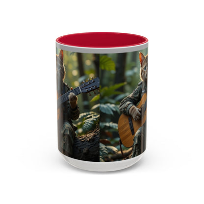 Taza de café con gato tocando la guitarra – Regalo divertido para amantes de la música y los gatos (11 oz y 15 oz)