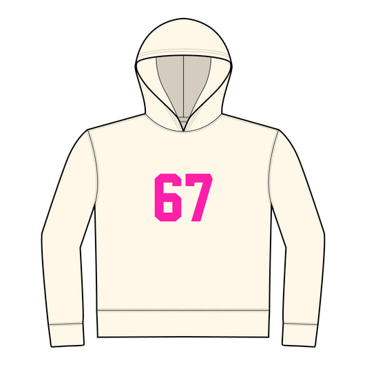 Youth Hoodie - BOLD Pink 67 Meme Design, no front pockets,